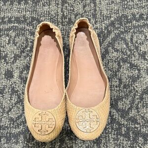 Tory Burch Beige Snakeskin Flats